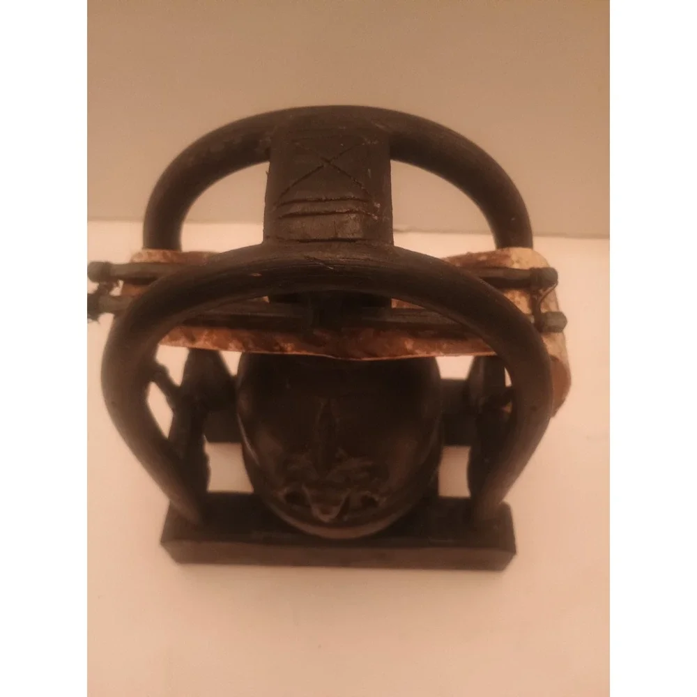 Antique Karen Hill Tribe Bronze Elephant Bell W/ Thailand Burma Bentwood Stand